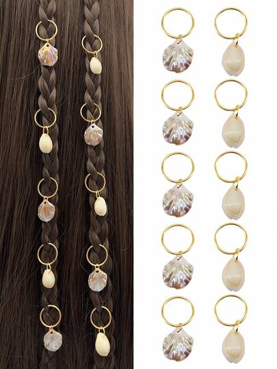 10 قطع أساور شعر من سبائك قابلة للتعديل بتصميم تدرج الألوان للصدف، إكسسوارات شعر بأسلوب بوهيمي شاطئي مناسبة للضفائر والضفائر