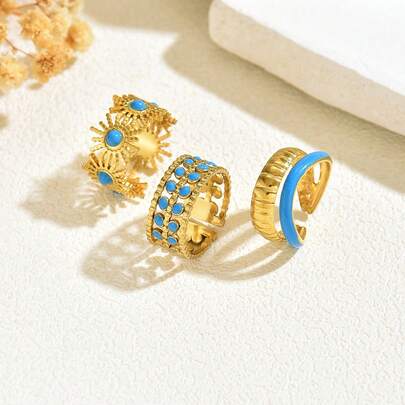 3 phụ kiện thời trang cá nhân hóa thiết kế hình mặt trời và lúa mì rỗng, có thể điều chỉnh kích thước, được trang trí bằng kỹ thuật nhỏ giọt dầu, phù hợp cho cả trang phục hàng ngày và dự tiệc.