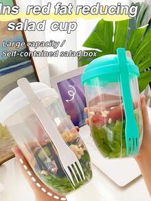 1/2pcs Portable Salad Cup With Built-In Fork, Large Capacity Leak-Proof, Ideal For Office Workers, Students, Outdoor Picnics, Commuting, Random Color - View 8