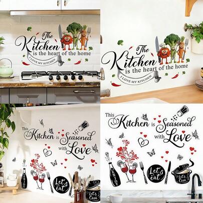 1/2pcs Kitchen Quote Wall Stickers Seasoned With Love Vinyl Decals For Dining Room Fridge Cabinet Decor Removable DIY Aesthetic Home Interior Wall Art Mural Ornaments