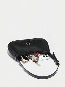 1pc Vintage Minimalist Crescent Moon Shaped Adjustable Strap Handbag, Suitable For Dates, Outings, Gatherings, Compact And Portable,Women's Tote Bag, Women's Fashion Backpack, Women's Functional Backpack, Women's Handbag, Women's Shoulder Bag, Women's Dinner Bag, Women's Backpack, Wallet, Elegant Women's Handbag, Handbag, Women's Work Bag, Travel Essentials, Beach Bag, Women's Wallet And Handbag, Essential Items For Shipping, White Wallet, Vacation Essentials, Wedding Supplies - 黑色 - 查看 7