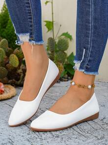Women's Fashionable Elegant Office Loafers, Spring/Autumn New Soft-Sole Comfortable Mother Shoes, French Style Flat Casual Shoes, Korean Fashion Shoes, Odor-Resistant & Anti-Slip, Suitable For Tourism, Party, Office, Indoor/Outdoor, Apartment, Matching Dresses & Casual Wear - White - View 4