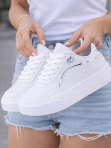 Colorful Sneakers - Casual Fashion, Everyday Style, Low Top - On  - Extremely Comfortable And Lightweight - White/Silver - View 4