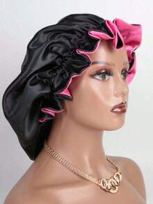 1pc Dual-Color Satin Sleeping Cap, Silk Bonnet - One Size Fits All - View 12