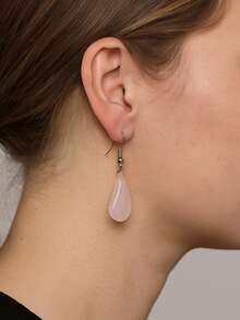 Fashionable Teardrop Natural Stone Earrings, Bohemian Style Amethyst & Feldspar & Red Stone Dangle Earrings, Delicate Beach Holiday Jewelry - Multicolor - View 8