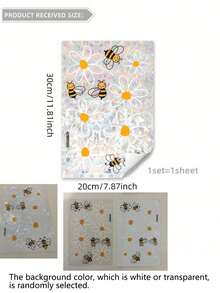 1 pieza Pegatina de ventana con abeja colorida y flor blanca, decoración de hogar de primavera, pegatina de ventana con girasol, atrapasol de arcoíris, pegatina de vidrio con patrón visual de doble cara - multicolor - View 6