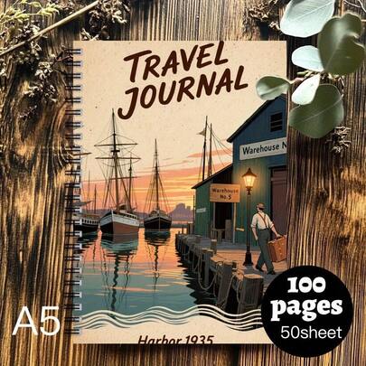 1 pièce Journal de voyage vintage - Présentant un design classique de port, format A5, parfait pour documenter les voyages et les croisières, utile pour les tâches de bureau et un excellent cadeau pour les étudiants retournant à l'école