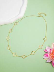 1件欧美简约风格四叶草项链，优雅奢华独特设计长款女士项链 - 金色 - 查看 5