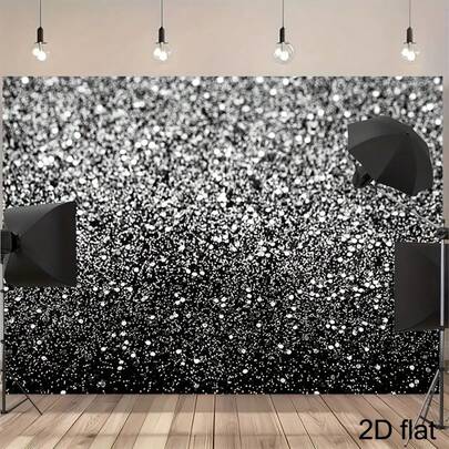 2D Flat, 2D Printed Party Banner 1 Piece, Shiny Silver Background Banner, Black And Silver Background Cloth, With Silver Flash, Very Suitable For Wedding Decoration High-Definition Printing Background Party Supplies Wall, Perfect For Live Broadcast Background, Party Decoration, Birthday Anniversary, As Well As Room, Garden, Courtyard Decoration, Easy To Hang, Suitable For Outdoor And Indoor Scenes, 2D Flat