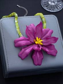 1 chiếc vòng cổ hoa dệt màu tím phóng đại, vòng cổ choker thời trang độc đáo, mặt dây chuyền mùa hè đa năng - Màu tím - Xem 1