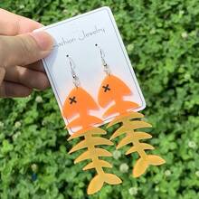 1对渐变鱼骨亚克力吊坠耳环，Y2K风格女士耳环，夏季海滩饰品 - 彩色 - 查看 7