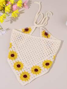 1件装女童雏菊头巾，三角围巾发带发髻帽围巾，乡村优雅发带，青少年编织配饰 - 彩色 - 查看 2