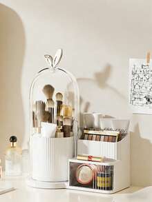 二合一旋转化妆刷收纳盒带盖，透明防尘化妆工具整理盒，桌面口红及护肤品收纳架，抽屉式口红、眼影及护肤品收纳盒 - A - 查看 3