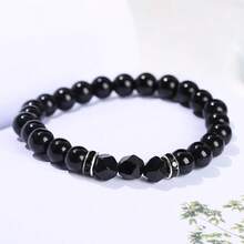 Natural Black Stone Round Agate Rhombus Bead Bracelet, Men's Beaded Bracelet, Niche Punk Bracelet - Black - View 7