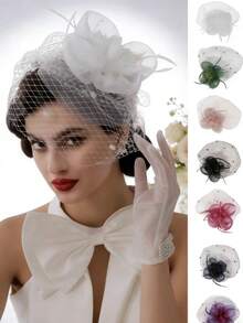 1pc Bridal Fascinator Hat For Bride - Vintage Floral Mesh Veil Pillbox Headpiece, Elegant Bridal Hair Accessory For Wedding Ceremony, Tea Party Hat For Women, Kentucky Derby Hats For Women, Bridal Shower, Bachelorette Party, Engagement Photo Shoot, Perfect Bride To Be Accessory For Special Day, Delicate Flower Decoration Adds Romantic Touch, Soft Mesh Material Comfortable To Wear All Day, Easy To Attach With Secure Hair Clip Comb, Beautiful Addition To Any Wedding Dress Ensemble, Ideal Gift For Mom Wife Girlfriend Sister Friend On Engagement Wedding Anniversary, Complete Bridal Collection For Ceremony Reception Photo Session, Premium Quality Artificial Flower Decoration, Lightweight And Durable For Multiple Occasions, Timeless Classic Design For Spring Summer Fall Winter All Season Wedding Events, European American Style Vintage Design For Modern Bride, Fascinators Hats Women Love For Formal Occasions - trắng - Xem 4