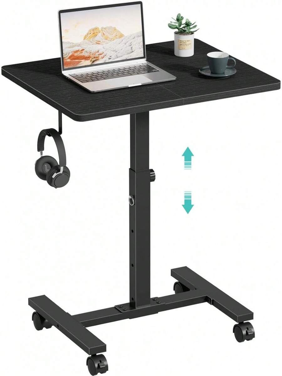 Portable Standing Rolling Desk - 24 Inch Mobile Sit Stand Desk Adjustable Height With Wheels Small Spaces Home Office, Kids Couch Laptop Desks Side End Table, Black - 黑色 - 查看 1