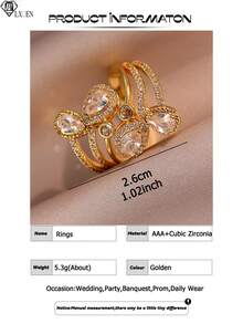 1pc Elegant Water Drop&Round Sparkle Openable Rings Fashion Cubic Zirconia Bohemian Women Ring For Bride Engagement Birthday Holiday, Travel For Mother's Day Copper Jewelry - Water Droplets - View 4