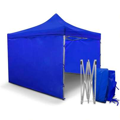 Andromeda Inc Toldo Plegable con Paredes 3x3 Metros, Azul, Estructura de Metal, Impermeable, Fácil de Armar, Paredes Laterales