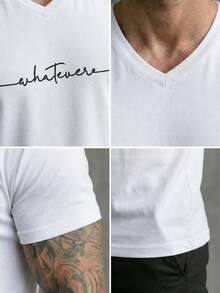 GRDR 男士休闲字母印花短袖T恤，夏季款 - 白色 - 查看 2