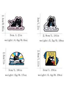 4pcs Creative Unique Cat Brooch, Cute Cat Reading Book & Drinking Coffee Lapel Pin, Versatile Clothing Accessory - Multicolor - View 7
