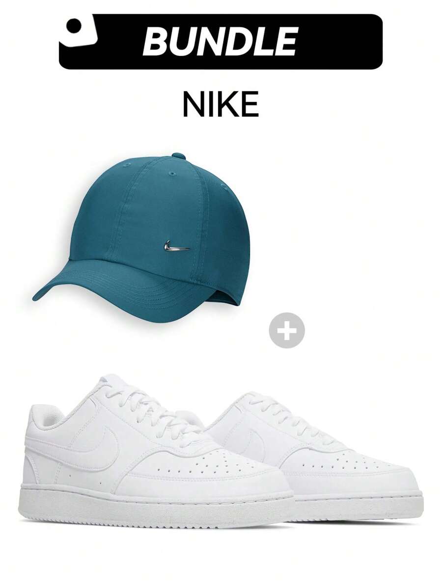 Nike Court Vision 低帮运动鞋 & 棒球帽套装,男士舒适休闲运动日常穿着组合 DH3158-100 - 白色綠色 - 查看 1