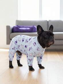 Dog Summer Shedding Hair Control Pajamas - Breathable High Stretch Full Coverage Pet Rompers, Summer Anti Licking & Bug Protective Jumpsuit For Medium Large Dogs, All Over Printing Dog Clothes - Cute Blue With White Stripe And Dog Pattern - Multicolor - View 1