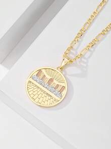 14K镀金铜圆项链，最后的晚餐宗教吊坠，工艺精湛，优雅百搭，是送给女友和家人的完美礼物 - 金黃色 - 查看 3