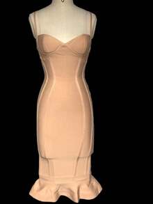 Women's Bandage Dress With Sweetheart Neckline, Thin Straps And Ruffled Mermaid Hem – Elegant And Sexy Style, Mid-Length, Perfect For Evenings, Cocktail Parties Or Wedding Guests - 裸色 - 查看 3