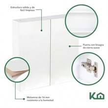 Kingshouse Botiquín con Espejo para Baño con 2 Puertas - Color Blanco - Gabinete Organizador con Repisas - 60x14x60 cm - Melamina 16 mm - Mueble Armable para Hogar - Blanco - Ver 7