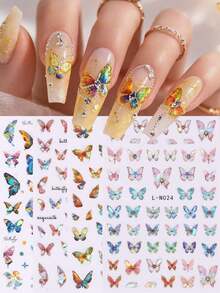 4片装3D全息蝴蝶美甲贴纸，彩色极光蝴蝶美甲贴花，春夏自粘美甲装饰，DIY美甲用品 - 彩色 - 查看 3