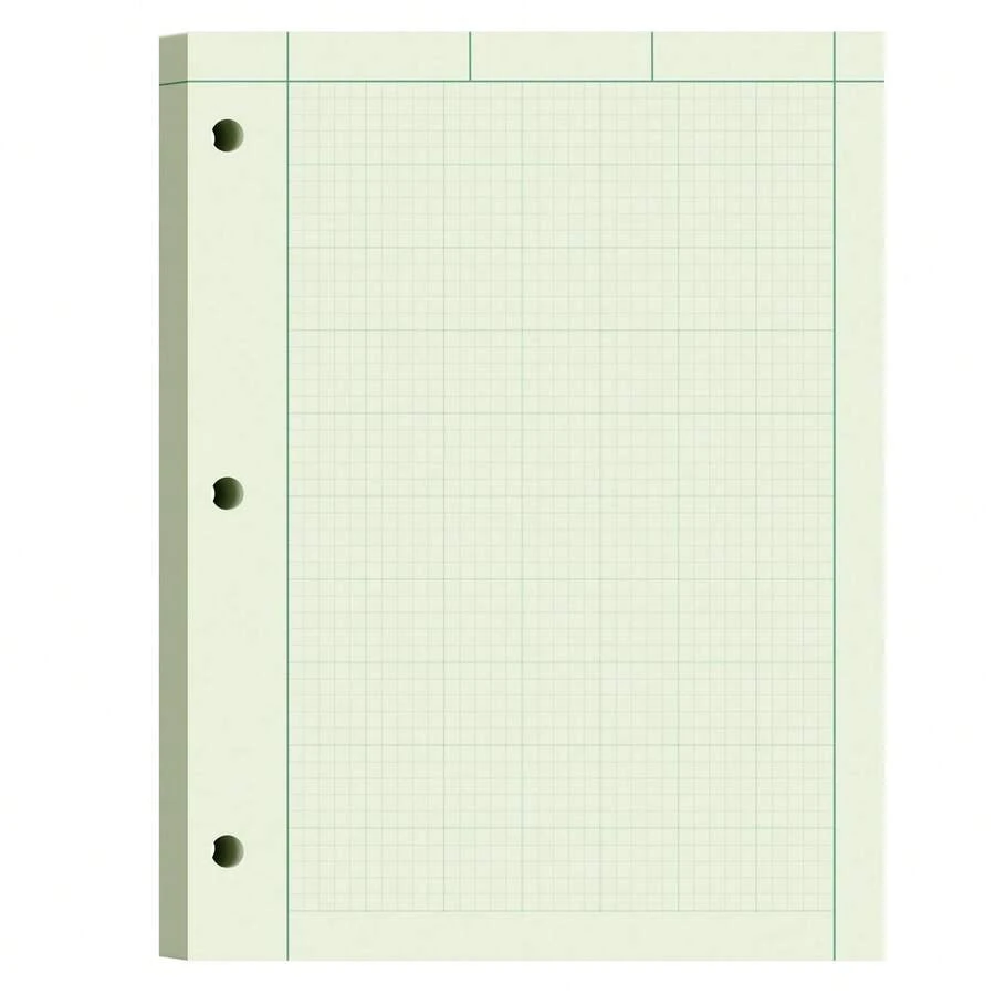 Engineering Paper 8.5 X 11 100 Sheets Top Glue Binding Engineering Notebook 5x5 Quad Ruled Graph Paper 3-Hole Punched Engineering Computation Pad 8.5 X 11 Green Tint Engineering Paper Notebook - Green - View 1