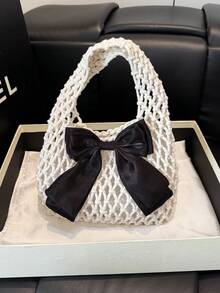 2026 New Handmade Woven Cotton Rope Hollow Net Tote Bag, Fresh Beach Vacation Handbag - White - View 5