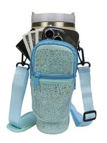 1 New High-Value Diamond Studded Ice King Water Bottle Cup Cover, Car Adjustable Bag With Bottle Cover, Crossbody Bag, Handbag With Water Bottle Protection Cover, Diving Material Water Cup Bag With Adjustable Shoulder Strap Crossbody, Easy To Carry For Work And Daily Commuting, Large Capacity Water Cup Cover - Multicolor - View 9