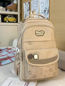 Cute Cartoon Print Backpack For Women, Large Capacity Middle/High School Bag, Casual Versatile Travel Rucksack - A - View 2