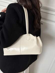 1 Stück neue einfarbige Zylinderhandtasche aus PU-Leder mit Doppelgriffen, Reißverschluss, großer Kapazität, modische Damen Schultertasche, geeignet für den täglichen Gebrauch, Einkaufen und Dates, Farbe: Weiß, Damen Shopper - Weiss - Übersicht 6