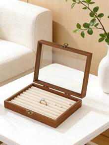 1pc Luxury Walnut Wood Jewelry Box, 3-Layer Wooden Jewelry Storage Box, Drawer Style Jewelry Case, Acrylic Jewelry Organizer, Classic Style - Multicolor - View 5