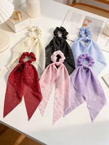 3 pièces/4 pièces/6 pièces Élégantes femmes Brillantes paillettes, Chouchous en maille de couleur unie longue, Supports de queue de cheval, Bandeaux, Convient pour les robes, les tenues quotidiennes, les décorations de coiffure, les accessoires bohèmes. Élastiques à cheveux, Élastiques à cheveux, Élastiques à cheveux - Multicolore - Voir 2