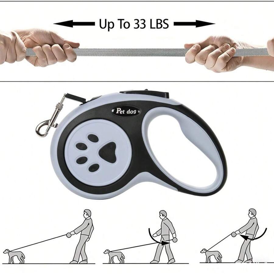 5m/3 Meters Heavy Duty Reflective Retractable Dog Leash, Non-Slip Handle, Strong Braking And Locking System, 360° Tangle-Free Hook, Suitable For Small To Medium Dogs Under 33lbs