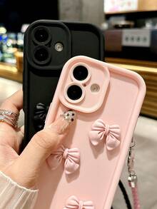 1件可愛3D蝴蝶結類矽膠手機殼，磨砂3D蝴蝶結裝飾防震殼，甜美女孩風日常使用，附粉色花朵編織手機掛繩配件，全鏡頭保護，DIY裝飾，防震防滑耐刮，適用Apple 17 Pro Max、17/16/15/14/13/12/11系列、S20-S25系列、Note 14/13/12系列、A56 5G，情人節/生日禮物 - 粉色 - 查看 4