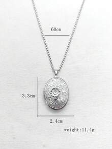 1 chiếc vòng cổ mặt dây chuyền hình hoa cúc rỗng và hình cuốn sách tối giản bằng thép không gỉ màu bạc, tự làm hộp đựng ảnh, quà tặng ngày lễ và ngày Valentine. - Bạc - Xem 9