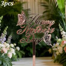 1pc/3pcs/6pcs Rose Red, Rose Gold, Gold Acrylic "Happy Mother's Day" And "Best Mom" Cake Topper Set - Butterfly And Flower Design, Mother's Day And Mom's Birthday Party Supplies - Multicolor - View 14