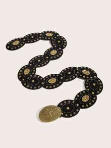 1 chiếc thắt lưng kim loại cổ điển vá màu đen phong cách Bohemian dành cho nữ, phù hợp với váy, quần jean, lễ hội âm nhạc, đi làm - Thắt lưng kim loại đầu bò màu đen - Xem 24