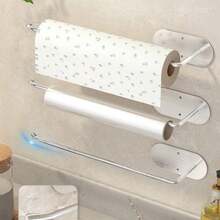 Towel Bar, Kitchen Paper Towel Holder, Multi-Purpose Hanging Rack, Suitable For Bathrooms And Kitchens - A-Silver - View 7