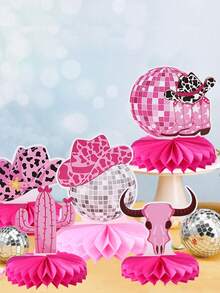 7 Stücke rosa Disco Cowgirl Waben Dekorationen, geeignet für rosa Geburtstags Party Hintergrund Dekoration, Western Cowgirl Thema Waben Tisch Mitte Dekoration, anwendbar für Baby Mädchen 1. Geburtstags Party Hintergrund Dekoration, Western Cowgirl Geburtstags Party Dekorationen, 70er Jahre Disco Cowboy Party Tisch Dekoration, Disco Kugel Papier Karten anwendbar für Baby Dusche Geschlecht Enthüllungs Party Dekoration, Baby Dusche Party Zubehör - Rosa Denim - Übersicht 8