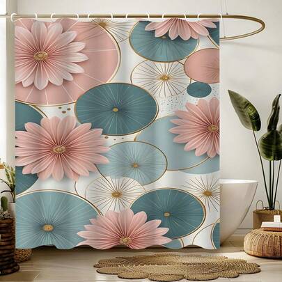 1件装抽象花卉图案浴帘，时尚甜美的植物印花浴帘，适用于浴室浴缸隔断，浴室装饰，浴室配件，淋浴浴缸帘