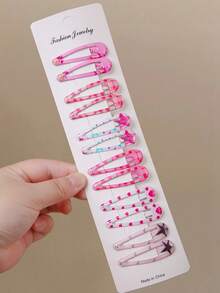 20pcs Random Color BB Clips, Oil Drop Printed Side Bangs Clips, Minimalist Hairpins For Girls, Suitable For Daily Use And Back To School - Multicolor - View 5