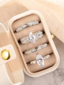 Bộ 4 chiếc nhẫn vuông thanh lịch đính đá Cubic Zirconia, kèm hộp quà, thích hợp làm quà tặng cho nữ trong đám cưới, lễ đính hôn, kỷ niệm, ngày Valentine. - 1 # - Xem 11