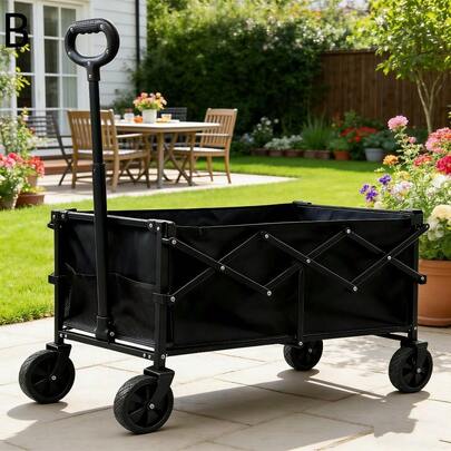Heavy Duty All-Terrain Folding Garden Cart - Stainless Steel Frame And 600D Oxford Cloth, Multifunctional Collapsible Wagon For Camping, Gardening, Sturdy Handle Design, Durable Wheel Design, Garden Transport, Shopping Cart, Compact Storage, Heavy Duty Design, Durable Fabric, Industrial-Grade Materials, Utility Cart, Hauling Cart, Campers And Hikers, Event Organizers