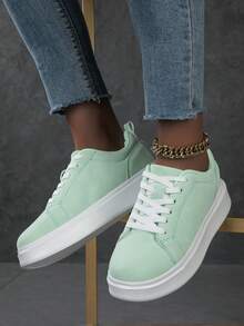 2026 New Women's Lace Up Casual Shoes, Sports Shoes, White Shoes, Women's Shoes, Skateboarding Shoes, Lightweight Street Board Shoes - Mint Green - View 6