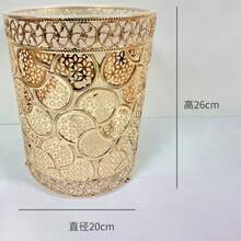 1pc Luxury European Style Gold Trash Can, Metal Gold Electroplated Exterior + PVC Lining, Kitchen/Dining Room/Living Room Waste Basket, Small Desktop Garbage Bin, Exquisite Pattern - Multicolor - View 6